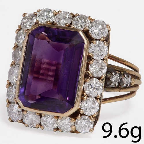 202 - AMETHYST AND DIAMOND CLUSTER RING,
9.6 grams, High carat gold.
large amethyst of approx. 13.4 x 9.64... 