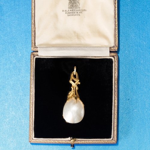 36 - EDWARD COLONNA (attributed). LARGE ART-NOUVEAU NATURAL PEARL PENDANT,
9.9 grams. Edward Colonna (186... 