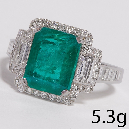 5 - EMERALD AND DIAMOND CLUSTER RING,
4.9 grams, 18 ct. gold.
Emerald of approx. 3.55 ct.
Diamonds appro... 