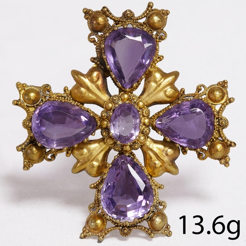 176 - GEORGIAN AMETHYST BROOCH,
13.6 grams, high carat gold.
Vibrant well matched amethyst.
W. 4.8 cm.