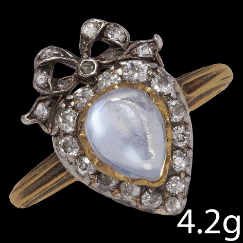 183 - MOONSTONE AND DIAMOND HEART RING.
4.3 gram.
Set with vibrant blue sheller moonstone.
Bright and live... 