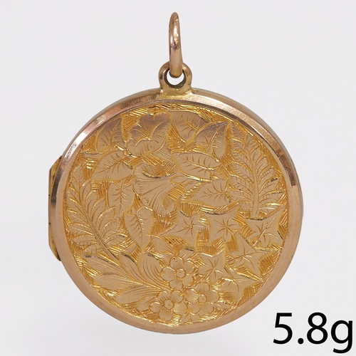 256 - GOLD LOCKET PENDANT,
5.8 grams, 15 ct. gold.
floral engraved front.
L 3.1 cm.