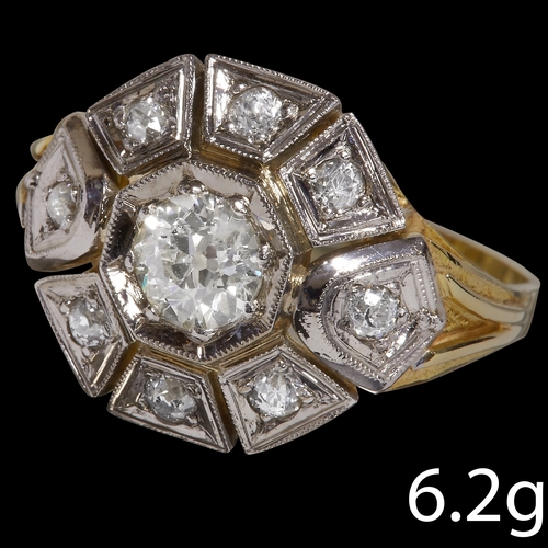 63 - DIAMOND CLUSTER RING,
6.2 grams, High carat gold.
Center of approx. 0.50 ct.
Size O.