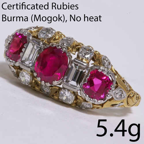 61 - CERTIFICATED 'MOGOK' BURMA RUBY AND DIAMOND RING,
5.4 grams, testing 18 ct. gold.
Centre of 1.01 ct.... 