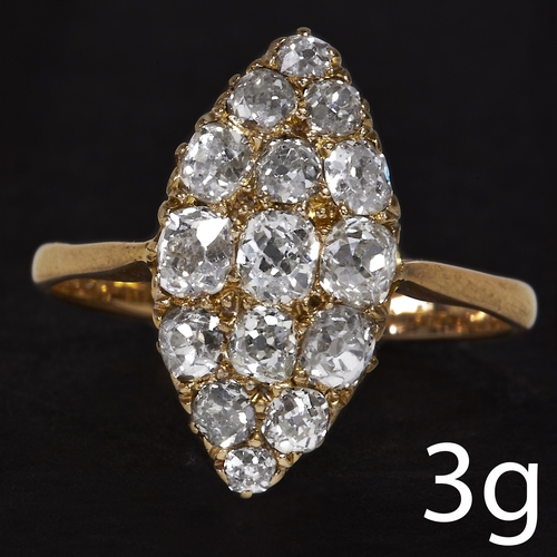 127 - MARQUISE DIAMOND RING, 
3 grams, 18 ct. gold.
Diamonds totalling approx. 1.20 ct.
Size P.