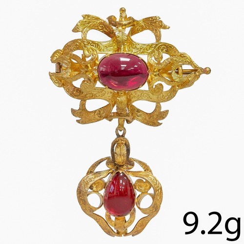 13 - VICTORIAN GOLD GARNET BROOCH 
9.2 grams 
fine craftsmanship 
vibrant garnets 
L 6 cm .  W 4 cm