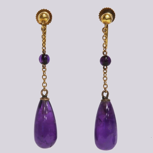 156 - PAIR OF AMETHYST GOLD DROP EARRINGS,
L. 3.6 cm.