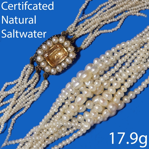 165 - GEORGIAN CERTIFICATED NATURAL SALTWATER PEARL MULTI STRAND NECKLACE,
17.9 grams.
Fine multi strands,... 