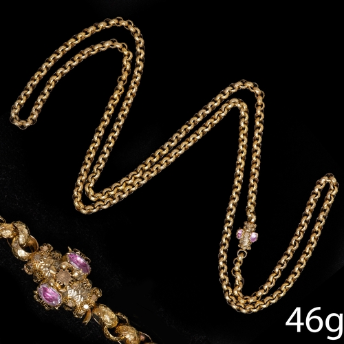 175 - FINE GEORGIAN GOLD GUARD CHAIN,
46 grams, High carat gold.
The links with fine textured design.
The ... 