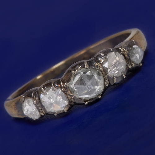 195 - ANTIQUE 5-STONE DIAMOND RING, 
Bright and livley rose cut diamonds.
Size L 1/2.