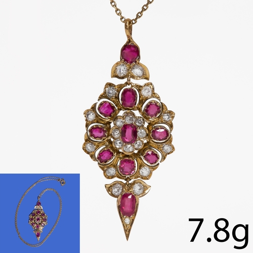 197 - VICTORIAN RUBY AND DIAMOND PENDANT WITH CHAIN NECKLACE,
7.8 grams, Pendant testing high carat gold.
... 