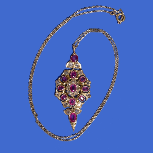 197 - VICTORIAN RUBY AND DIAMOND PENDANT WITH CHAIN NECKLACE,
7.8 grams, Pendant testing high carat gold.
... 