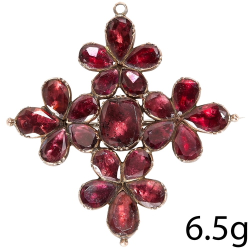 71 - GEORGIAN GARNET BROOCH/PENDANT,
6.5 grams. high carat gold.
The garnets all foiled back set, very we... 