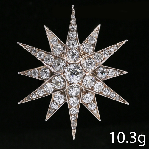 21 - VICTORIAN DIAMOND STAR PENDANT/BROOCH,
10.3 grams.
Centre diamond of approx. 1.03 ct.
Diamonds total... 