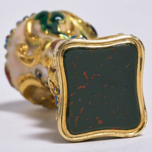 233 - MAGNIFICENT 19TH CENTURY ENAMEL SEAL.
29.3 grams, testing 18 ct. gold. 
Fine multi colour enamel, en... 