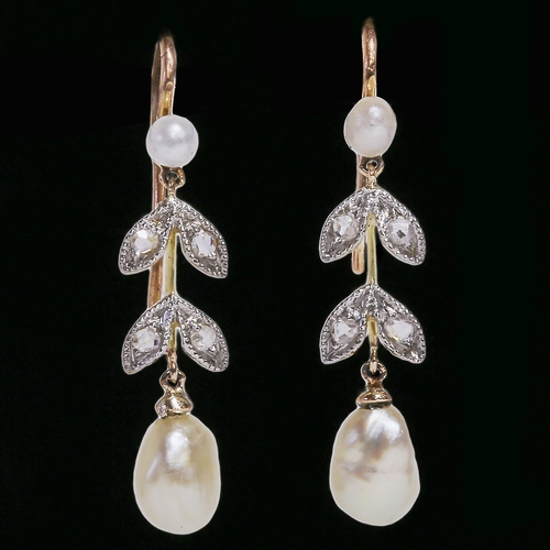 184 - PAIR OF ANTIQUE PEARL AND DIAMOND EARRINGS,
Larger pearl drops. (untested, believed to be natural).
... 