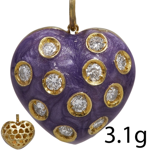 154 - ENAMEL AND DIAMOND HEART PENDANT,
3.1 grams, testing 18 ct. gold.
L. 1.6 cm.