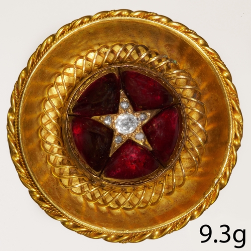 156 - VICTORIAN GARNET AND DIAMOND BROOCH.
9.3 grams, Testing high carat gold.
Set with vibrant garnet and... 