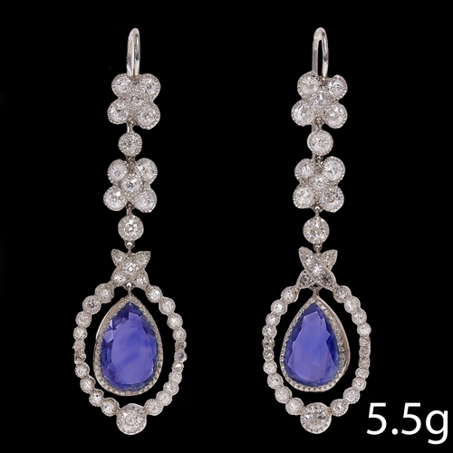 168 - FINE PAIR OF SAPPHIRE AND DIAMOND EARRINGS,
5.5 grams, testing 18 ct. gold.
Vibrant sapphires, total... 