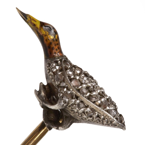 3 - ENAMEL AND DIAMOND DUCK TIE PIN,
lovely multi colour enamel.
L. 5.7 cm.