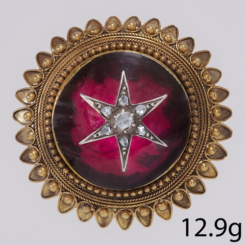 49 - VICTORIAN GARNET AND DIAMOND BROOCH 
12.9 grams, tests 15 ct. 
lively diamonds 
fine craftsmanship 
... 