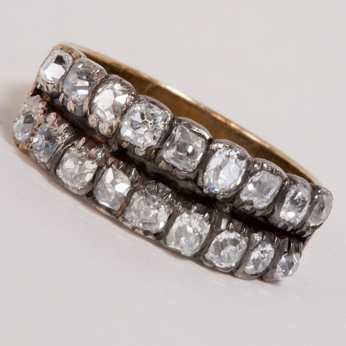 149 - ANTIQUE DIAMOND DOUBLE ROW RING IN GEORGIAN SETTING,
3.8 grams, testing high carat gold and silver.
... 