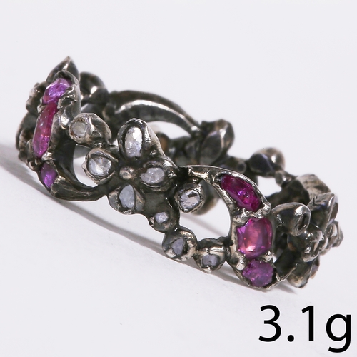 65 - ANTIQUE DIAMOND AND PINK SAPPHIRE ETERNITY RING,
3.1 grams.
Fine floral openwork design.
Size K.