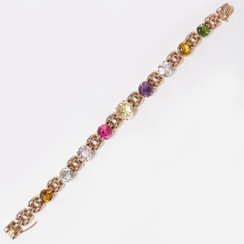 184 - VINTAGE GOLD MULTI GEM BRACELET 
28.7 Grams 
with rich vibrant stones including Amethyst, citrine an... 