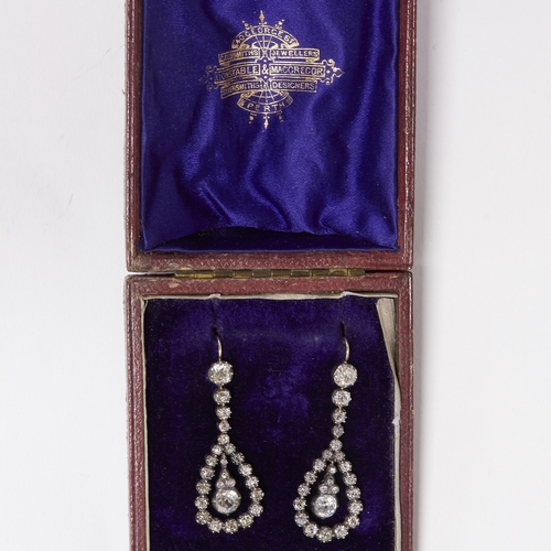 189 - ELEGANT PAIR OF GEORGIAN DIAMOND EARRINGS,
8.3 grams.
Diamonds bright and lively, totalling approx. ... 