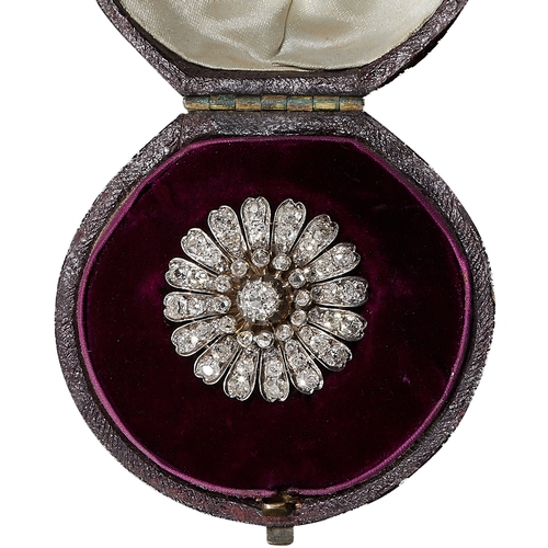 196 - ANTIQUE DIAMOND SET FLOWER BROOCH. 
12.5 grams
Diamonds totalling approx. 4 ct.
Center diamond of ap... 