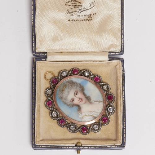 27 - RICHARD COSWAY (1742-1821). MAGNIFICENT AND AMAZING RUBY AND DIAMOND
FRAMED PORTRAIT MINIATURE.
29.5... 