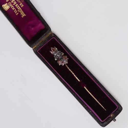 36 - RARE AND UNUSUAL ANTIQUE RUBY AND DIAMOND BLACKAMOOR STICK PIN,
3.8 gams. High carat gold.
The colla... 