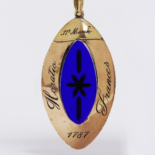 1 - ADMIRAL LORD NELSON INTEREST, 1787 ENAMEL DIAMOND AND PEARL PENDANT.
10.8 grams, testing high carat ... 