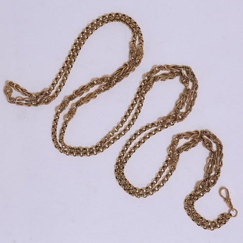 193 - GOLD GUARD CHAIN, 
92.4 grams.
L. 152 cm.