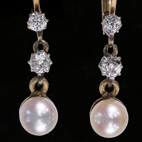 26 - PAIR OF ANTIQUE PEARL AND DIAMOND EARRINGS,
Diamonds bright and lively.
Lovely pearls with good lust... 