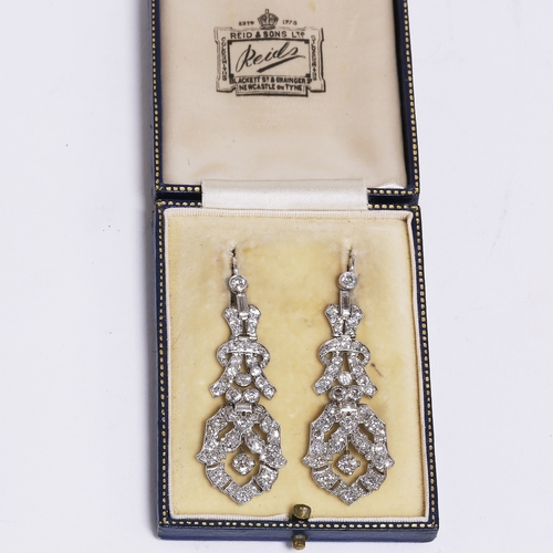 31 - FINE PAIR OF ART DECO DIAMOND EARRINGS,
12.3 grams, testing high carat gold.
Diamonds bright and liv... 