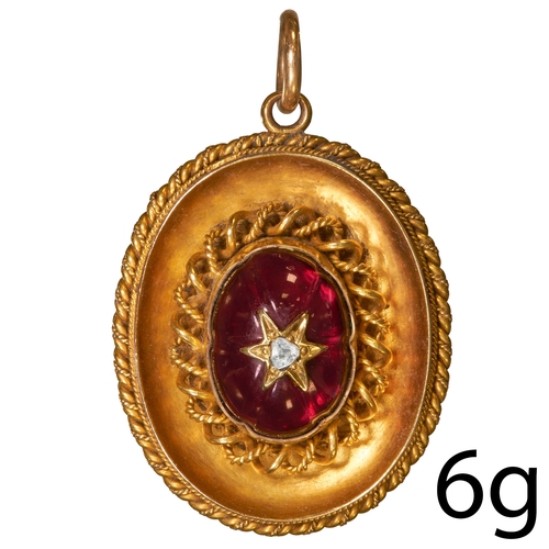 39 - VICTORIAN GARNET AND DIAMOND PENDANT.
6 grams, Testing as 15 ct. gold.
Length: 3.25 cm.