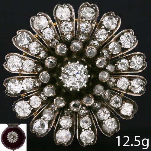 43 - ANTIQUE DIAMOND SET FLOWER BROOCH. 
12.5 grams
Diamonds totalling approx. 4 ct.
Center diamond of ap... 