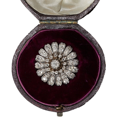 43 - ANTIQUE DIAMOND SET FLOWER BROOCH. 
12.5 grams
Diamonds totalling approx. 4 ct.
Center diamond of ap... 