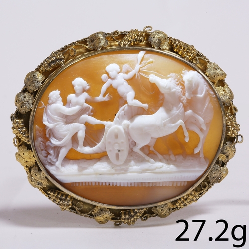 5 - LARGE CAMEO BROOCH,
27.2 grams.
The carved shell cameo depicting the abduction of Persephone.
W. 7.2... 