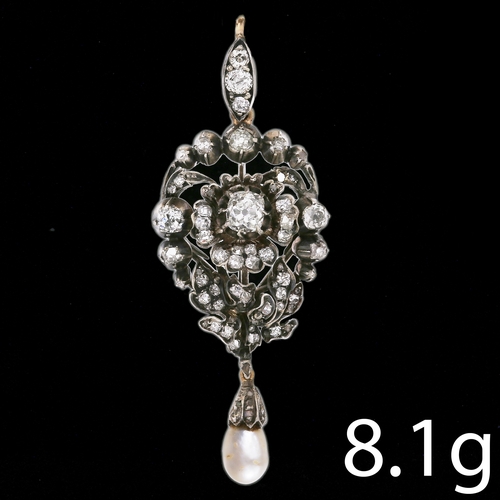 208 - ANTIQUE PEARL AND DIAMOND PENDANT,
8.1 grams,
Diamonds bright and lively, totalling approx. 2.40 ct.... 