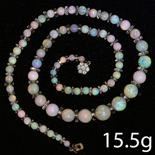 217 - ELEGANT OPAL NECKLACE
diamond clasp 
opals in great condition with fantastic play of colour 
diamond... 