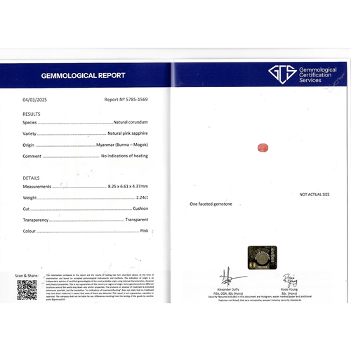 94 - CERTIFICATED BURMA MOGOK PINK SAPPHIRE AND DIAMOND CLUSTER RING,
4.8 grams, testing high carat gold.... 