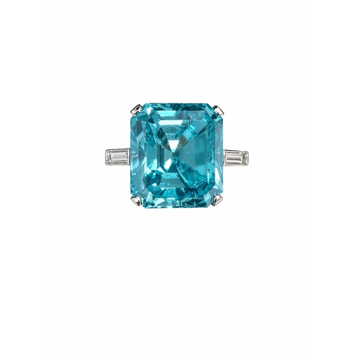 13 - FANTASTIC ART-DECO ZIRCON AND DIAMOND RING 
8.2 grams platinum 
rich vibrant zircon with no abrasion... 