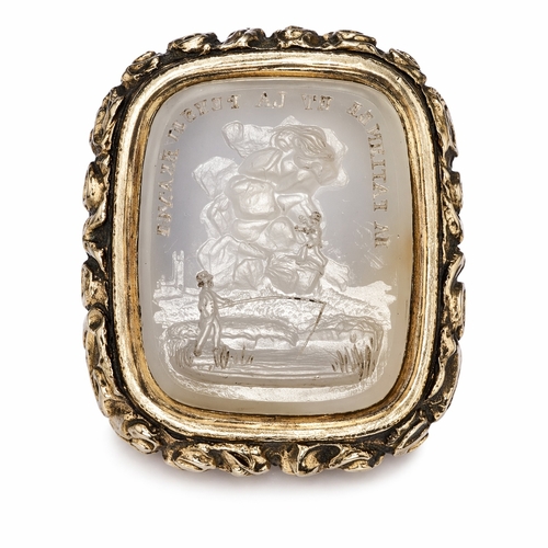 12 - RARE ANTIQUE INTAGLIO FOB SEAL WITH HIDDEN COMPARTMENT.
22.2 grams, testing high carat gold
Depictin... 