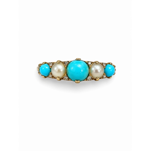 30 - ANTIQUE PEARL TURQUOISE AND DIAMOND RING,
3,5 grams, 18 ct. gold.
Vibrant turquoise.
Lovely pearls.
... 