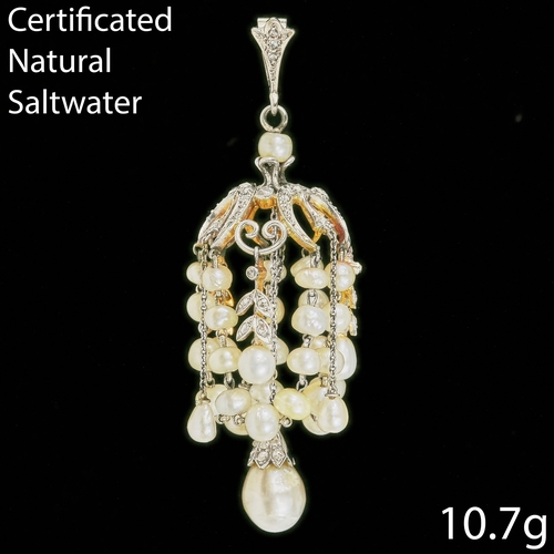 116 - CERTIFICATED NATURAL SALTWATER PEARL AND DIAMOND PENDANT 
10.7 grams 
fine natural saltwater pearls ... 
