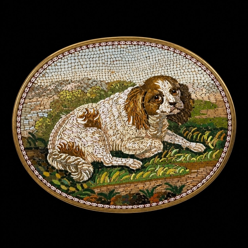 89 - FANTASTIC GRAND TOUR MICRO MOSAIC  OF A DOG 
7.8 grams 
exceptional craftsmanship 
L 2.5 cm W 3 cm
