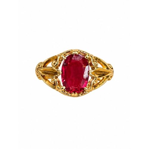 90 - SPINEL SOLITAIRE RING,
3.1 grams, testing high carat gold.
Rich and vibrant spinel of approx. 0.55 c... 