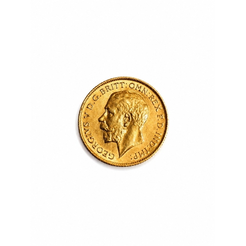 96 - 1911 GOLD HALF SOVEREIGN.
4.0 grams, 22ct gold. Bare head of George V left; reverse St George and dr... 